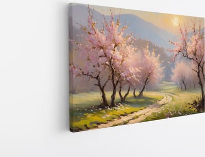 Saammp Canvas Schilderij - Roze bomen in landschap - Abstract - 30x20 - Foto op canvas - Wanddecoratie - Muurdecoratie Woonkamer - Kantoor Decoratie