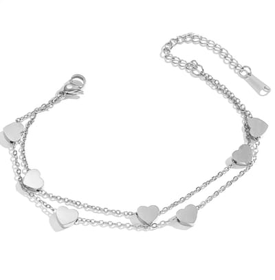 Armband met hartjes zilverkleurig - Enkelbandje met hartje voor Dames 16cm tot 20cm verstelbaar met schakel Sophie Siero Hearts Zilverkleurig