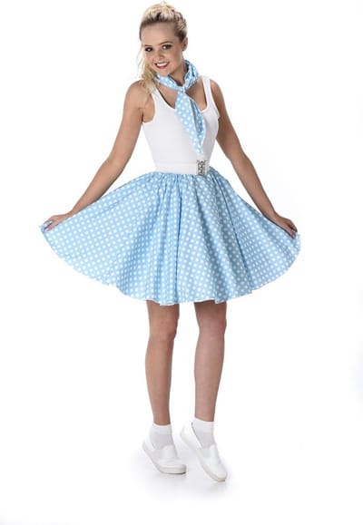 Karnival Costumes Polkadot 50's Rok & Sjaaltje Carnavalskleding Dames Carnaval - Polyester - Maat S - Turquoise - 2-Delig Rok/Nek Accessoire