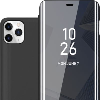 Cadorabo Hoesje geschikt voor Apple iPhone 11 PRO MAX in TOERMALIJN ZWART - Clear View Spiegel Beschermende Case met Tribunefunctie 360 Graden Bescherming Book Case Cover Etui