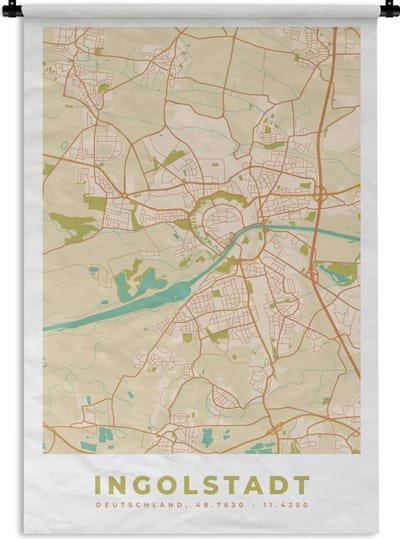 Wandkleed - Wanddoek - Ingolstadt - Plattegrond - Stadskaart - Vintage - Kaart - 120x180 cm - Wandtapijt