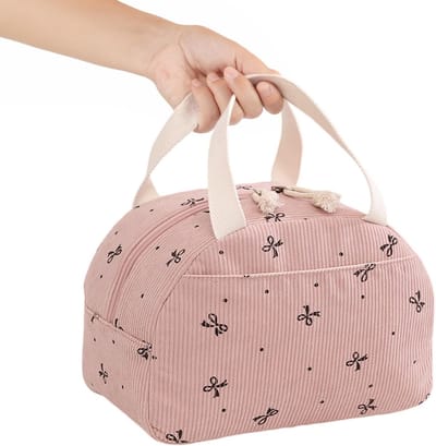 Lunchtas met strikpatroon, herbruikbare koeltas voor school en kantoor, draagbare thermotas voor onderweg, ideaal voor picknicks en camping
