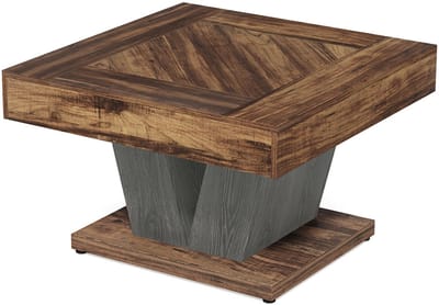 Pugsdrly Vierkante salontafel, houten salontafel voor de woonkamer, 80 cm, moderne bijzettafel voor cocktails en thee, rustiek bruin en zwart