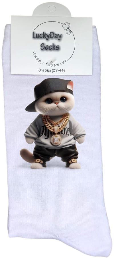 Luckyday Socks - Unisex sokken - Hiphop - Kat - cadeau sokken - Maat 37-44