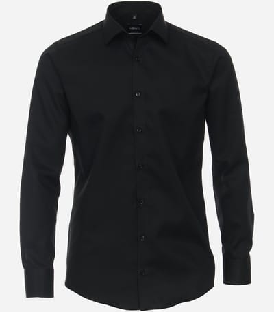 VENTI modern fit overhemd - mouwlengte 7 - twill - zwart - Strijkvriendelijk - Boordmaat: 40