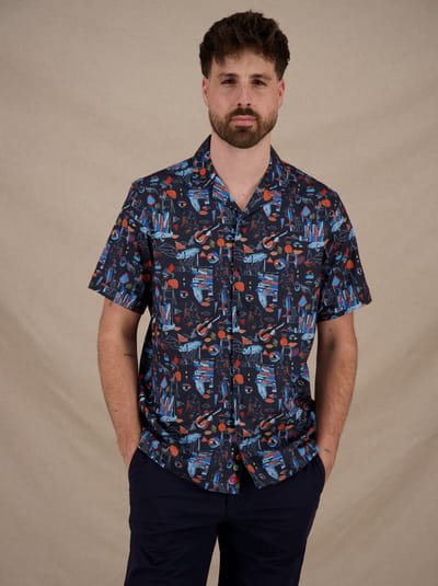 A Fish Named Fred Overhemd Korte Mouw Cubist Multicolor Navy  2XL
