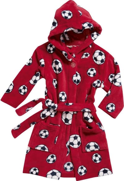 Playshoes - Fleece badjas voor kinderen - Voetbal - Rood - maat 158-164cm (13-14 jaar)