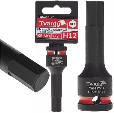 Tvardy Slagdop inbus 12 mm - chroom-molybdeenstaal - 12,7 mm vierkant aandrijving - zwart - voor slagmoersleutel, autowerk en constructiewerk