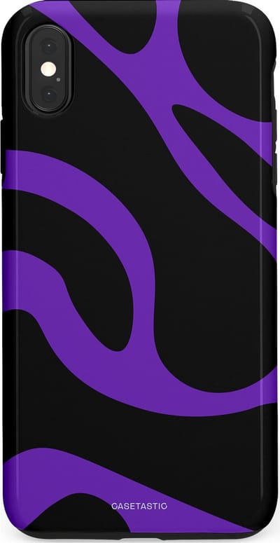 Casetastic Hoesje Geschikt voor Apple iPhone Xs Max - Stijlvolle Beschermende Duo-layer Case - Golven van Paars en Zwart