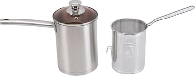 Roestvrijstalen Frituurpan - Kleine Frituurpan Mini - Gezond Frituren - Compact Ruimtebesparend - 14.5 x 18 cm - Zilver