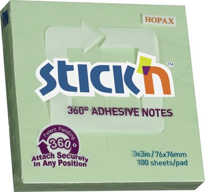 Stick'n Adhesive Notes - 360 Graden Lijmrand - Sticky Notes - 76x76mm - Groen - 100 Memoblaadjes 1234