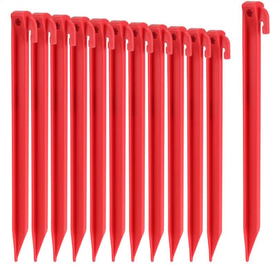 Tentharingen Kunststof - Grondankers Set - Kamperen Tuin Strand - Niet Buigbaar Zichtbaar - 30 cm Lengte - Rood
