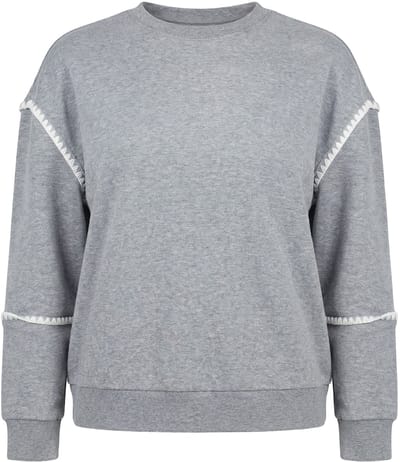 Ulla Popken - Dames - Trui gehaakte details klassieke stijl ronde hals - Grijs melange - Maat 46+