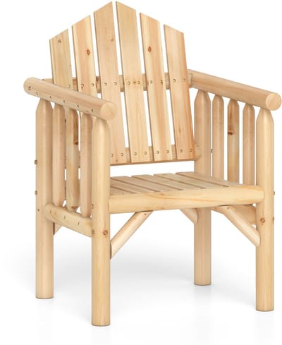 COSTWAY Houten tuinstoel, tuinstoel met schuine rugleuning en armleuningen, houten stoel voor tuin, terras, balkon (natuur)
