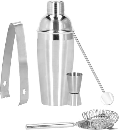 Springos Cocktail Set | 5-Delige Cocktail Shaker Set | Inclusief Cadeauverpakking | RVS | 750 ml | Zilverkleurig