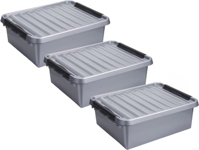 3x stuks sunware q-line opberg box/opbergdoos - 25 liter - 50 x 40 x 18 cm - kunststof - opslagbox - grijs