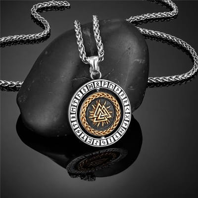 Colliers Viking avec boussole et runes, pendentif amulette en acier inoxydable pour homme, style nordique, triangle, Valknut, Vegvisir, bijoux scandinaves 60CM gray