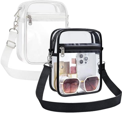 Transparante tassen, 2 stuks, doorzichtig, klein, pvc, doorzichtige tas met verstelbare riem, transparante schoudertas voor concerten, sportevenementen, winkelen, reizen, zwart, 20*15*4.6cm
