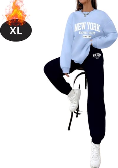 Nivard Joggingpak - Huispak - Volwassenen - Trainingspak - Comfortabel - Joggingsbroek - Tracksuit - Dames - Winter - Zwart/Blauw - XL