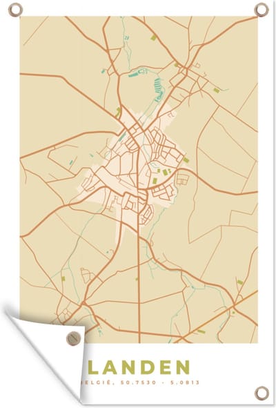 Muurdecoratie Plattegrond - Landen - Retro - Kaart - Stadskaart - 120x180 cm - Tuinposter - Tuindoek
