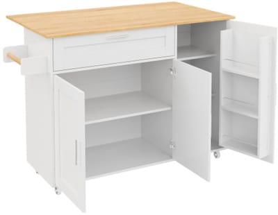 Keuken Eiland 132.5x44 x90cm Opvouwbaar Werkblad Mobiele Kast Met Kruidenrek Handdoekhouder 5 Wielen Voor Keuken Eetkamer Woonkamer
