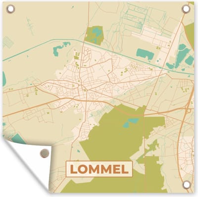 Tuin poster Plattegrond - Stadskaart - Vintage - Lommel - Kaart - 200x200 cm - Tuindoek