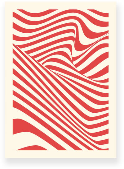 Poster 20x30 cm - Optische Illusie - Lijnen - Rood - Beige - Abstract - Vintage - Muurdecoratie - Wanddecoratie