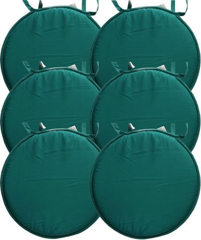 Stof Textile Home stoelkussens - 6x - emerald groen - D40 x H3 cm - voor binnen - touwtjes sluiting - zitkussens plat - rond
