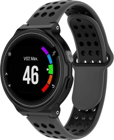 By Qubix - Siliconen sportbandje - Grijs + zwart - Geschikt voor Garmin Forerunner 220 / 230 / 235 / 620 / 630 / 735 (XT)