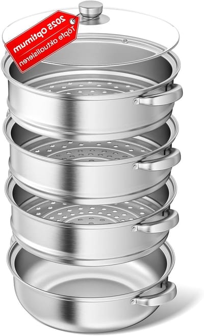 28 cm RVS Stoompan met Stoominzet - 3/4/5 Laags Kookgerei voor Groenten, Vis en Soepen