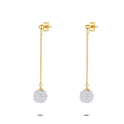 Twice As Nice Oorbellen in 18kt verguld zilver, kristallen bol, ketting