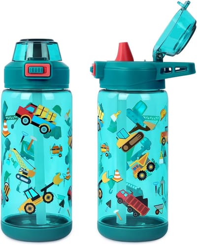 SnelShoppen - Drinkfles voor Kinderen 600 ml, Lekvrije Kinderdrinkfles met Rietje en Draaggreep, Groene Waterfles voor Meisjes en Jongens vanaf 3 Jaar