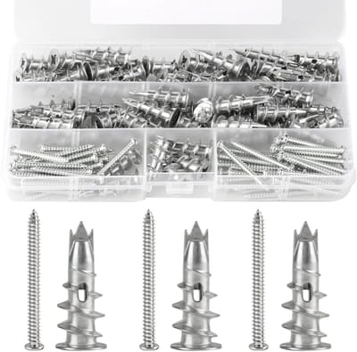 Set van 60 Metalen Holle Wandpluggen voor Gipsplaten, Zelfborende Pluggen met Schroeven voor Betonnen en Bakstenen Muren, Ideaal voor Diverse Toepassingen