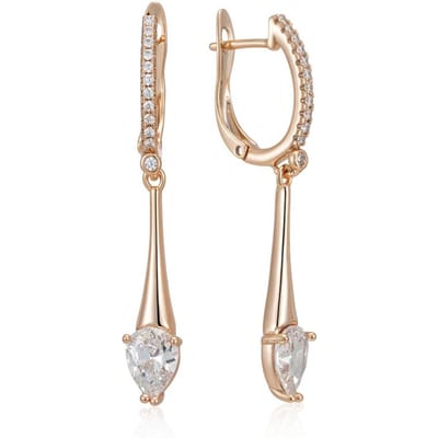 Boucles d'oreilles pendantes longues Goutte d'eau brillante Zircon naturel pour femmes Unique Couleur Or Rose Bijoux quotidiens de haute qualité beige