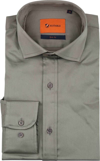 Suitable Satin Overhemd Grijs - Maat 39 - Heren - Overhemden Formeel