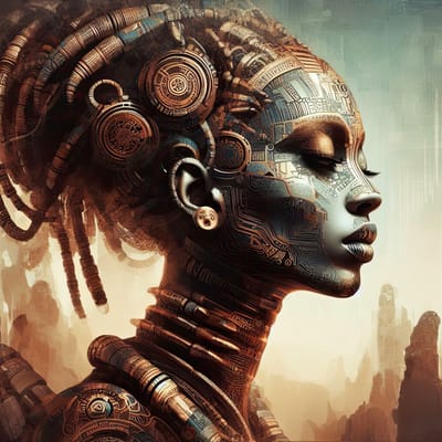 AFRICAN CYBORG: 60x60cm Plexiglas. Decoratie - Kunst - Vrouw - Indiaan - Modern - Woninginrichting