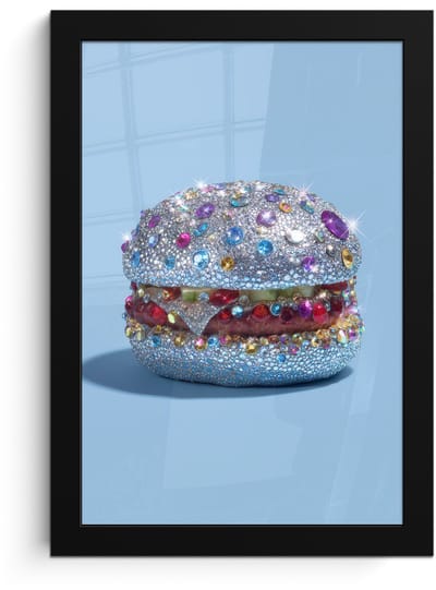 Poster in lijst - Fotolijst 20x30 cm - Posters - Glitters - Hamburger - Blauw - Posterlijst zwart - Decoratie - Wanddecoratie woonkamer - Muurdecoratie slaapkamer
