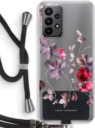 Case Company® - Hoesje met koord geschikt voor Samsung Galaxy A23 hoesje met Koord - Mooie bloemen - Telefoonhoesje met Zwart Koord - Bescherming aan alle Kanten en Over de Schermrand