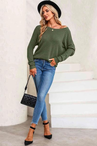 Dokotoo Dames Casual Pullover Trui – Oversized Batwing Mouwen – Gebreide Sweater – Lange Mouwen – Comfort Fit - Groen - Maat M