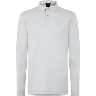 Boss Heren Pirol Logo Lange Mouwen Poloshirt (Lichtgrijs)