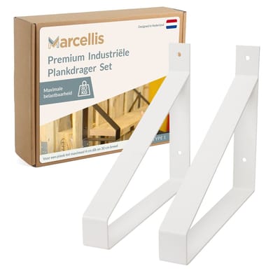 Marcellis - 2x Industriële plankdrager XL - Voor plank 30cm + schroefset - mat wit - staal - T1