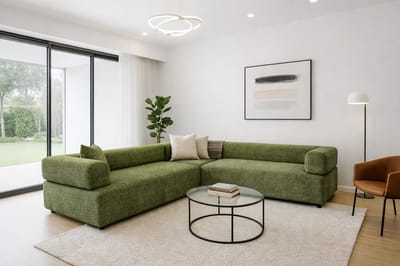 Royale U-Vormige Hoekbank – Matras King - Olive Textiel – Extra Diepe Zitting – 3-Delige Loungebank – Moderne Bank voor Woonkamer