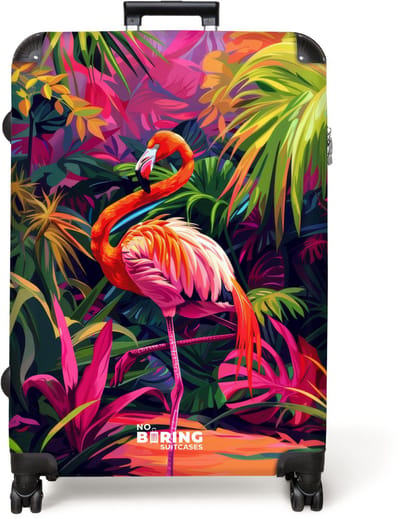 NoBoringSuitcases.com® - Koffer groot - Reiskoffer lichtgewicht - Flamingo - Jungle - Kleurrijk - Rolkoffer met 4 wielen - Grote trolley XL - 98 liter bagage