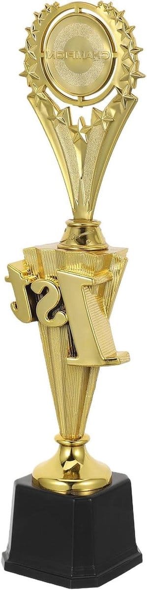 Kampioenstrofee plastic - Gouden beker - Sportprijzen uitreiken - Opvallende ster - 35 cm hoog - Goudkleurig