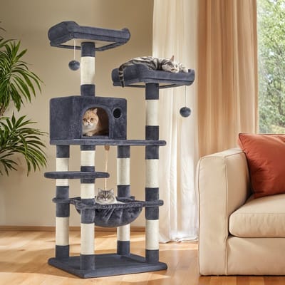 Krabpaal – Kattenboom – 143 cm Hoog – Met 11 Krabpalen – Super Stevig