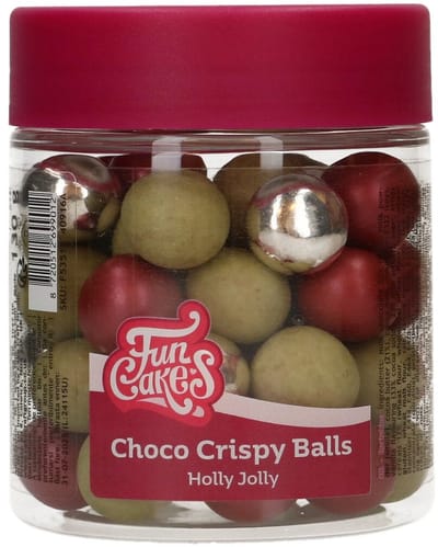 FunCakes Choco Crispy Balls - Holly Jolly - 130g - Eetbare Taartdecoratie - Taarttoppers - Chocolade Decoratie