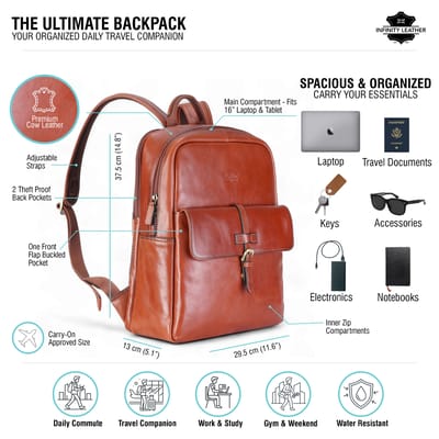 Echte leren vintage laptoprugzak en reistas - Cove