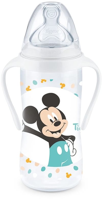 Tigex | Autonomie+ Babyfles 300 ml met Handgrepen | Mickey | Anti-Colic Speen Y +6m |