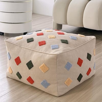 Voetenbank Pouf - Zitkruk Poef - Woonkamer Decoratie - Veiligheidsrits - 45 x 30 cm - Beige