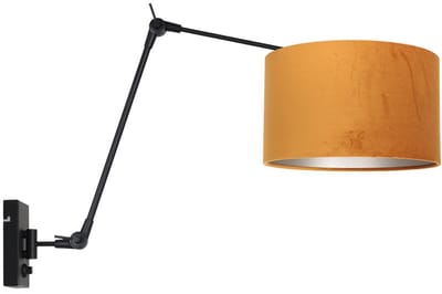 Zwarte wandlamp Prestige Chic 8123ZW met goud velours kap, modern ontwerp, draaibaar en kantelbaar, van Steinhauer, gemaakt van metaal en kunststof, ideaal voor binnengebruik.
